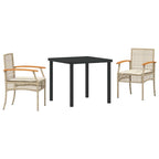 Conjunto de Comedor de Jardín 3 pcs Beige y Negro Ratán