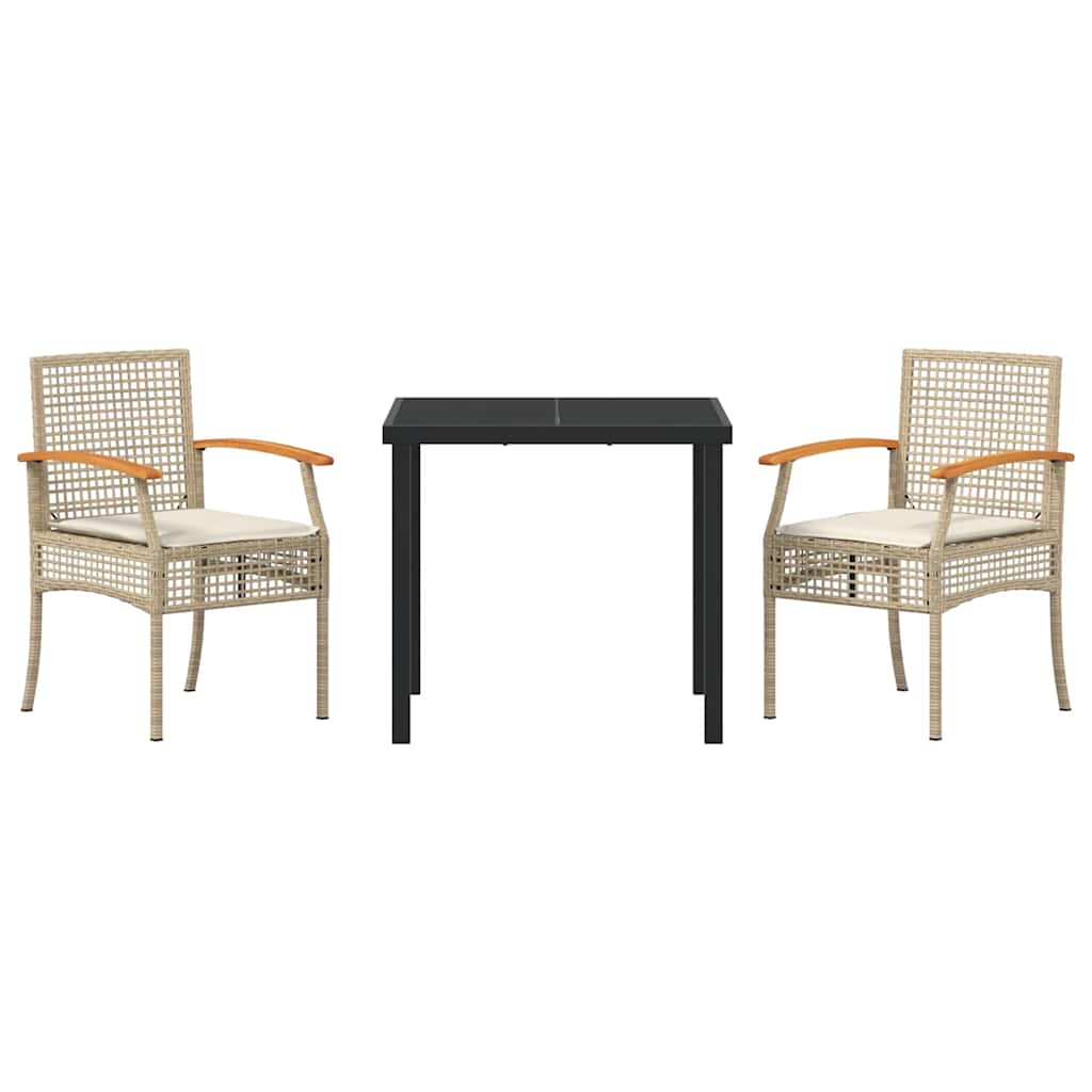 Conjunto de Comedor de Jardín 3 pcs Beige y Negro Ratán