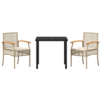Conjunto de Comedor de Jardín 3 pcs Beige y Negro Ratán