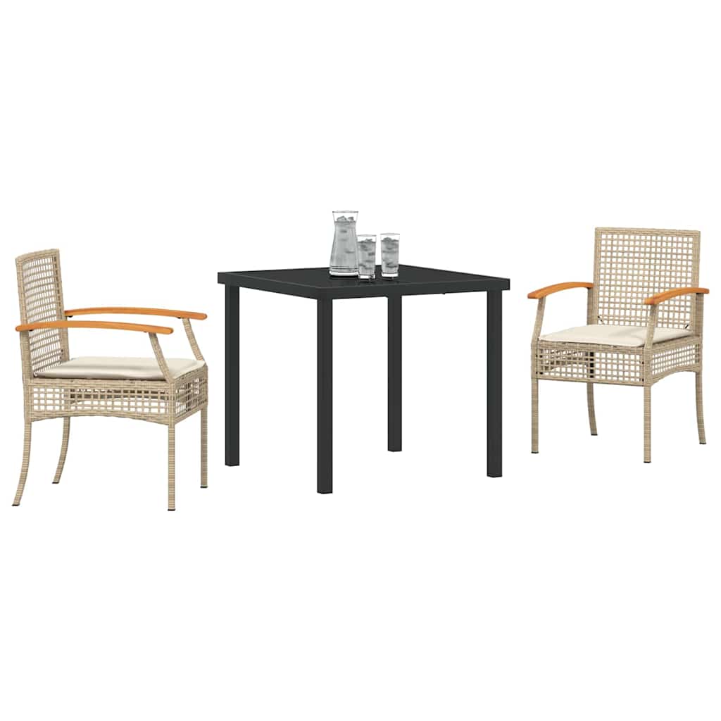 Conjunto de Comedor de Jardín 3 pcs Beige y Negro Ratán