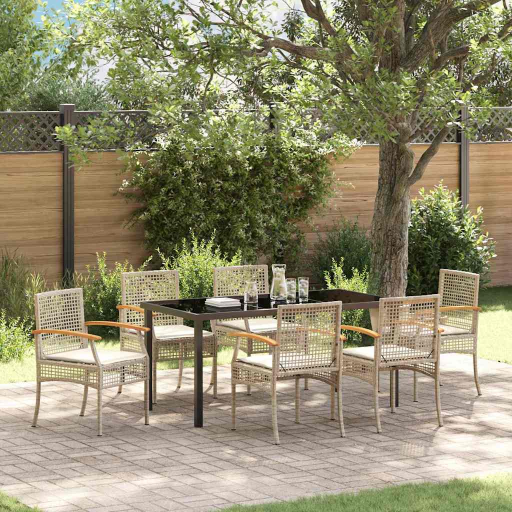 Conjunto de Comedor de Jardín 7 pcs Beige y Negro Ratán