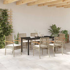 Conjunto de Comedor de Jardín 7 pcs Beige y Negro Ratán
