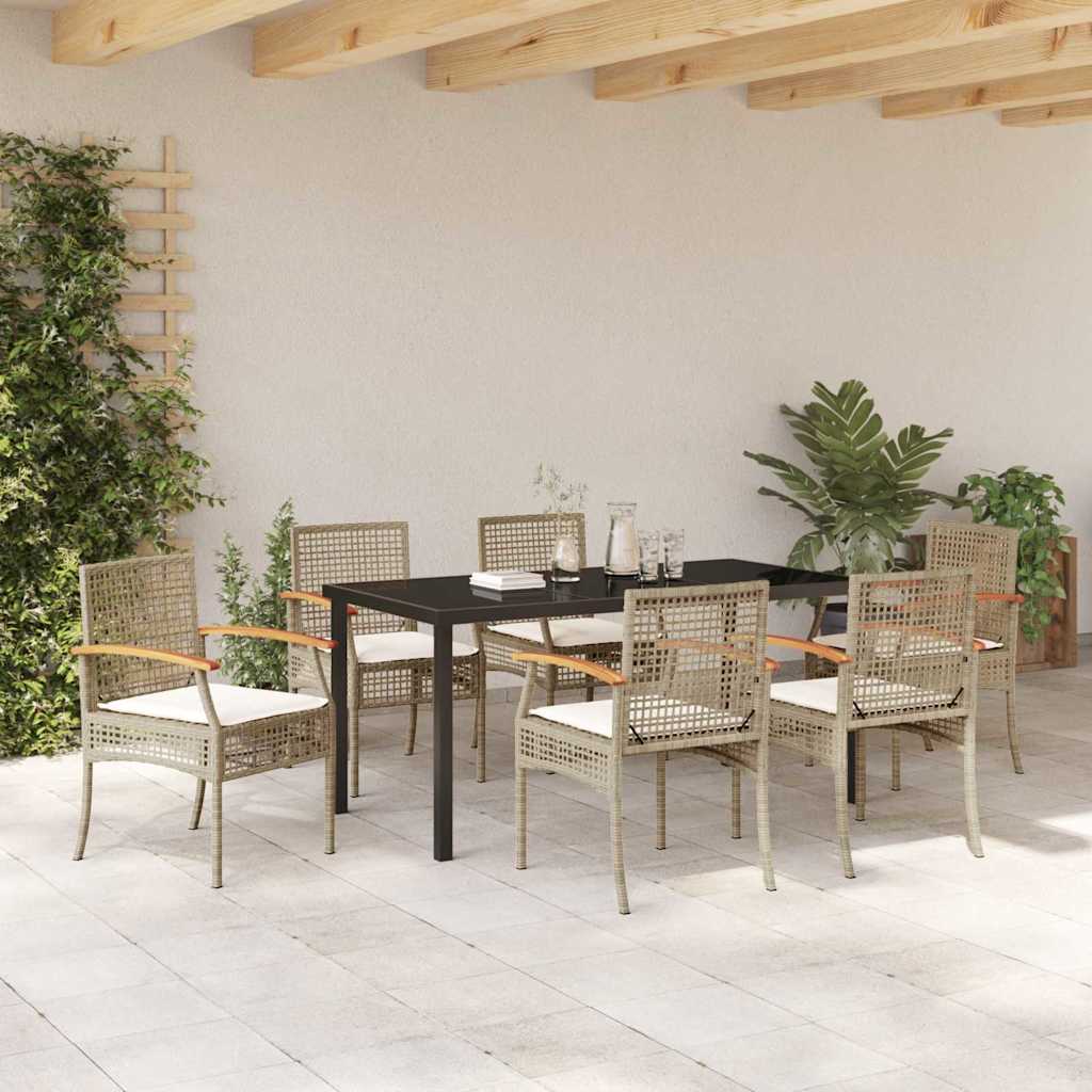 Conjunto de Comedor de Jardín 7 pcs Beige y Negro Ratán