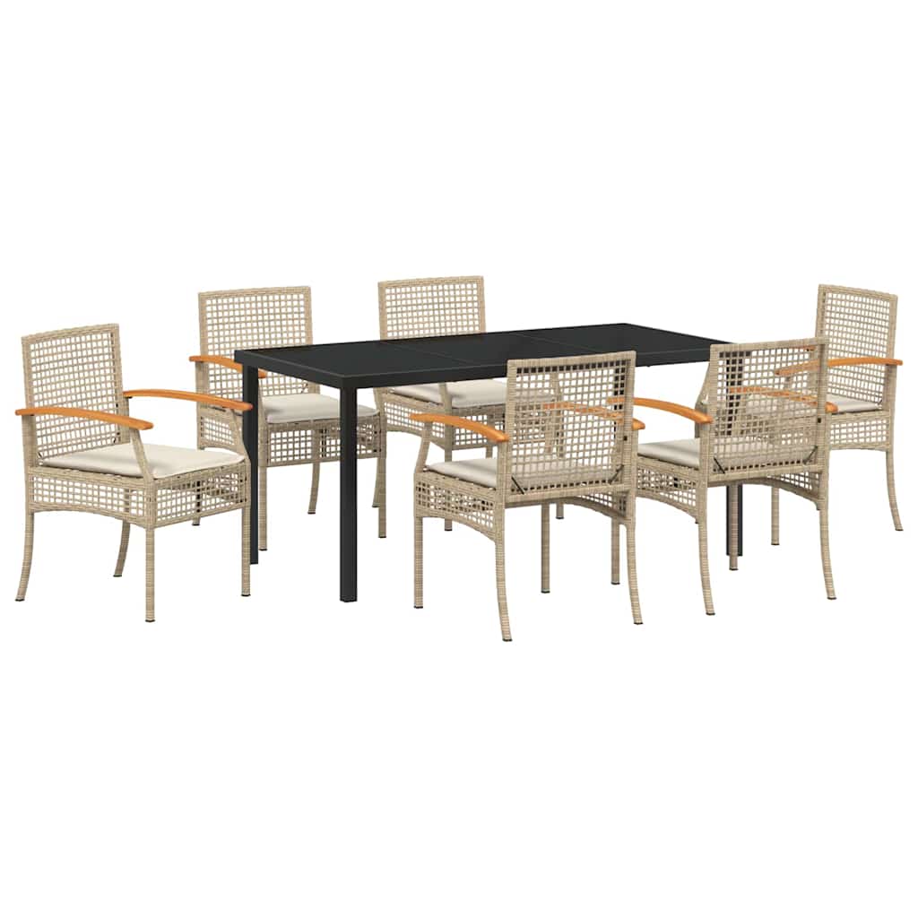 Conjunto de Comedor de Jardín 7 pcs Beige y Negro Ratán