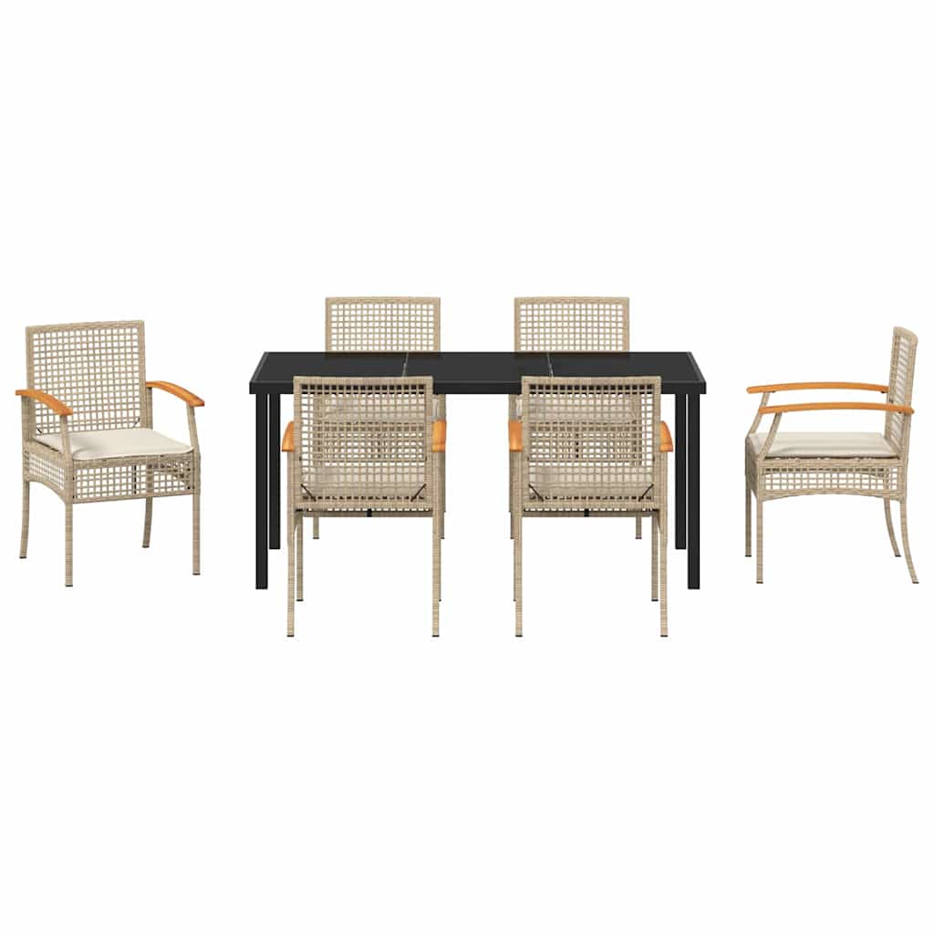 Conjunto de Comedor de Jardín 7 pcs Beige y Negro Ratán