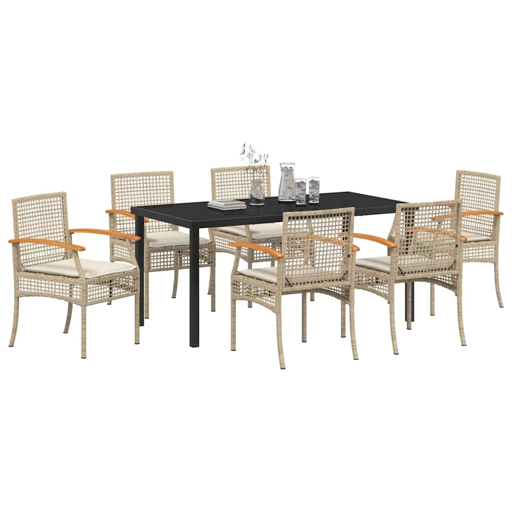 Conjunto de Comedor de Jardín 7 pcs Beige y Negro Ratán