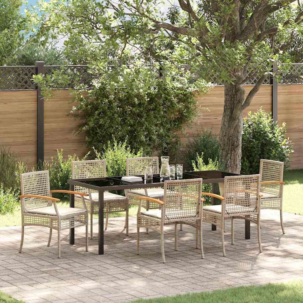Conjunto de Comedor de Jardín 7 pcs Beige y Negro Ratán