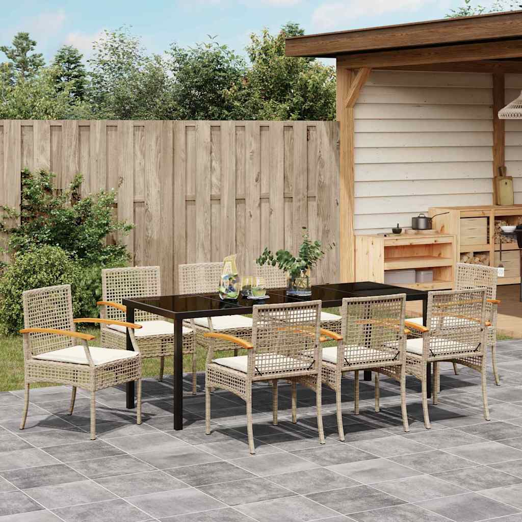 Conjunto de Comedor de Jardín 9 pcs Beige y Negro Ratán