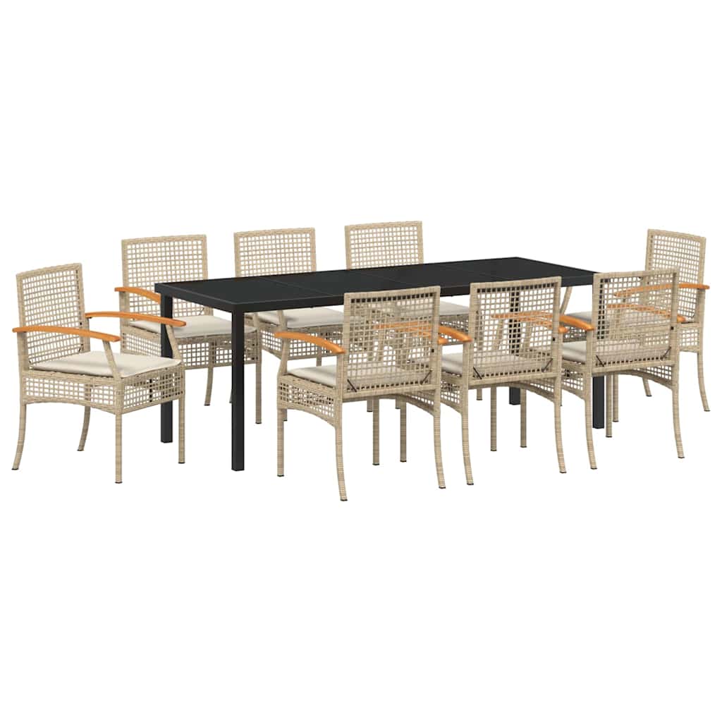 Conjunto de Comedor de Jardín 9 pcs Beige y Negro Ratán