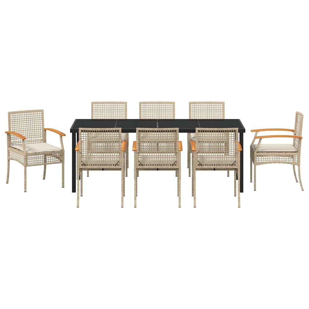 Conjunto de Comedor de Jardín 9 pcs Beige y Negro Ratán
