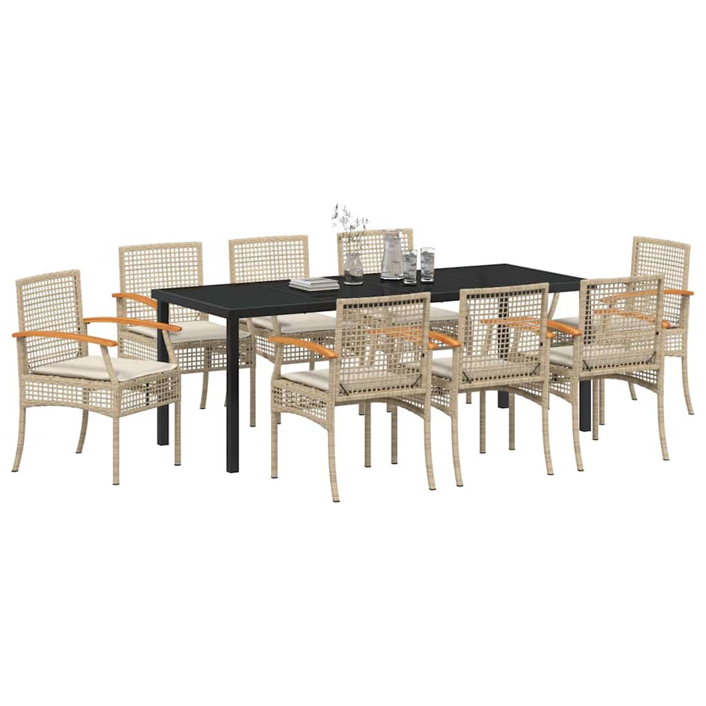 Conjunto de Comedor de Jardín 9 pcs Beige y Negro Ratán