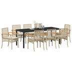 Conjunto de Comedor de Jardín 9 pcs Beige y Negro Ratán