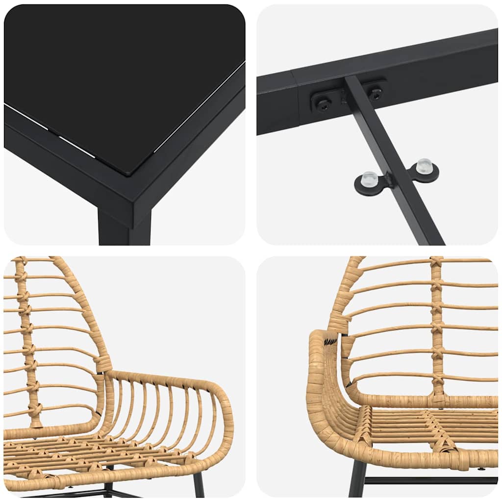 Conjunto de Comedor de Jardín 3 pcs Marrón ratán sintético