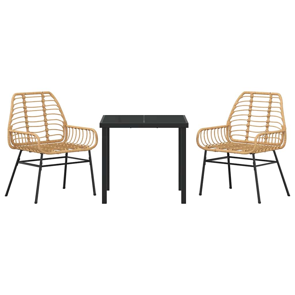 Conjunto de Comedor de Jardín 3 pcs Marrón ratán sintético