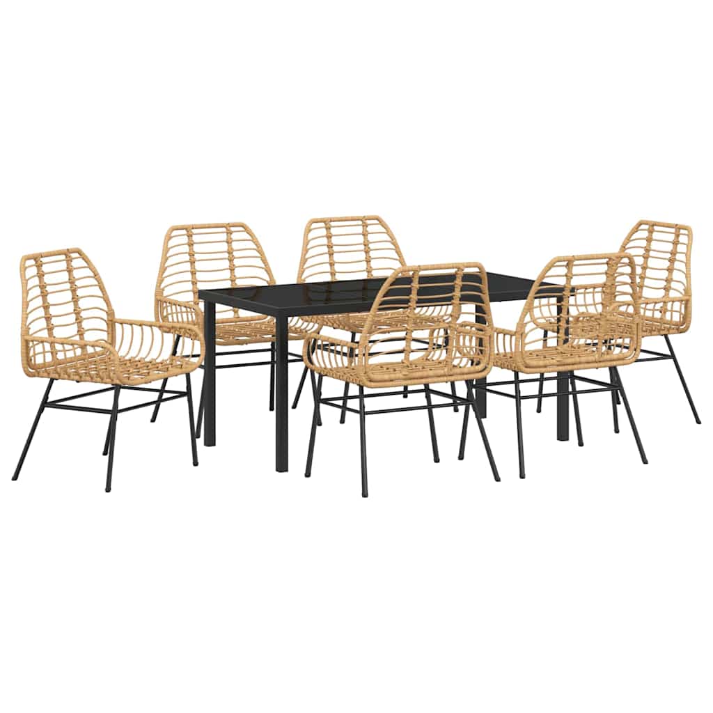 Conjunto de Comedor de Jardín 7 pcs Marrón ratán sintético