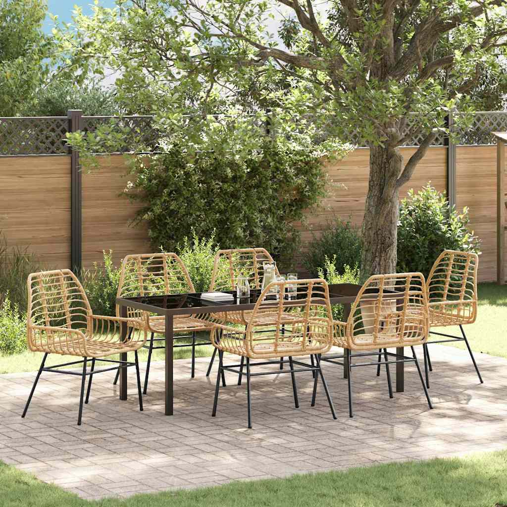 Conjunto de Comedor de Jardín 7 pcs Marrón ratán sintético