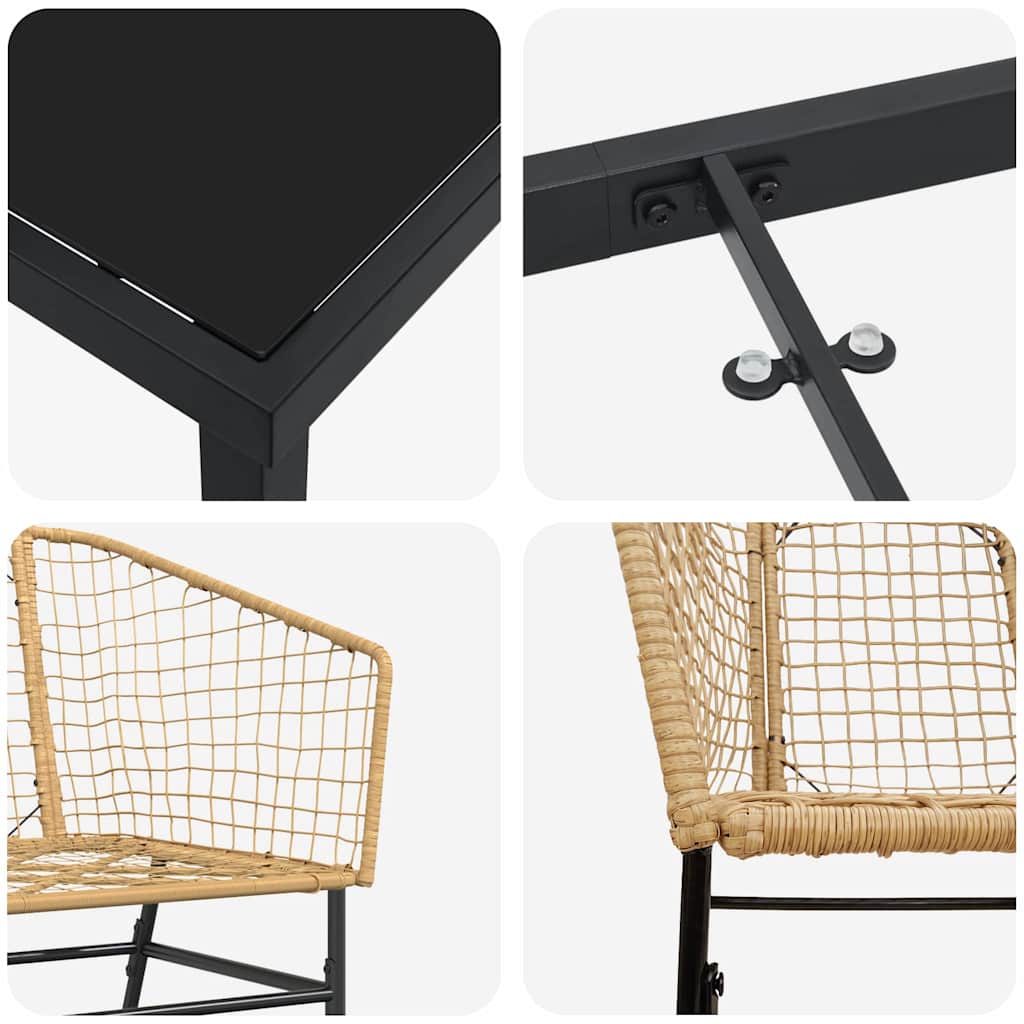 Conjunto de Comedor de Jardín 3 pcs Marrón ratán sintético
