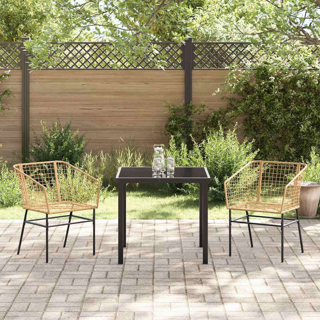 Conjunto de Comedor de Jardín 3 pcs Marrón ratán sintético