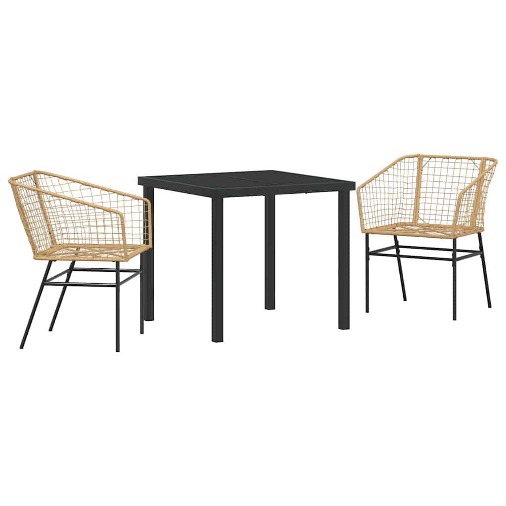 Conjunto de Comedor de Jardín 3 pcs Marrón ratán sintético
