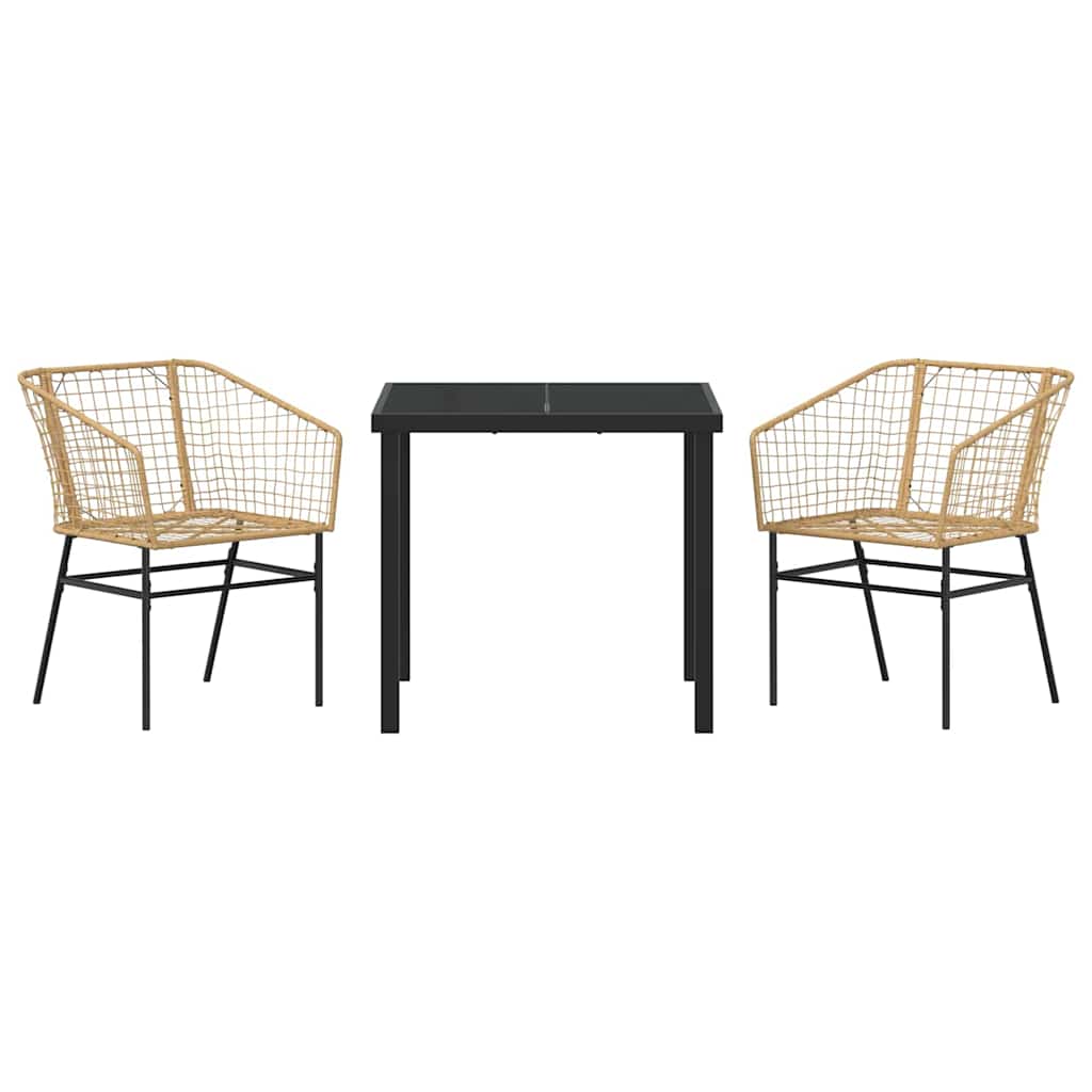 Conjunto de Comedor de Jardín 3 pcs Marrón ratán sintético
