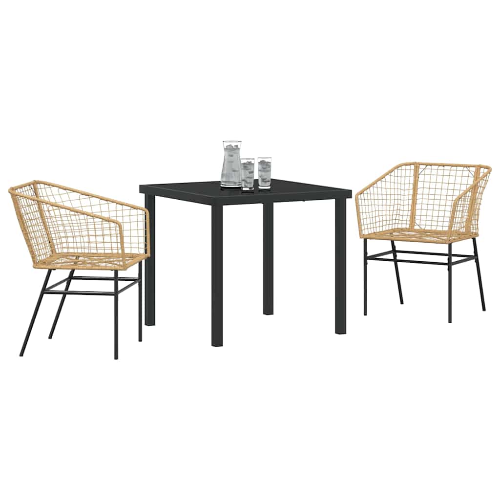 Conjunto de Comedor de Jardín 3 pcs Marrón ratán sintético