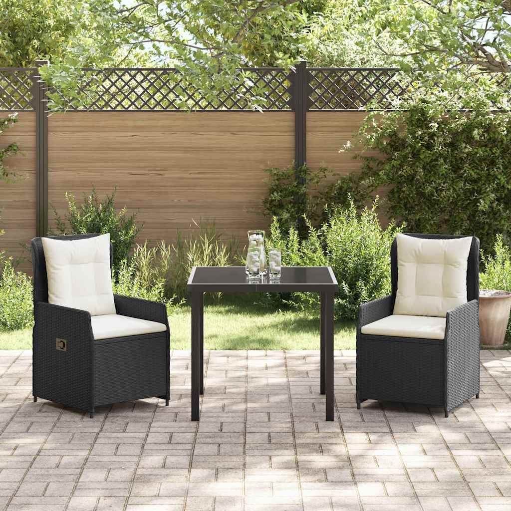 Conjunto de Comedor de Jardín 3 pcs Negro ratán sintético
