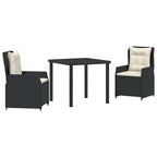 Conjunto de Comedor de Jardín 3 pcs Negro ratán sintético