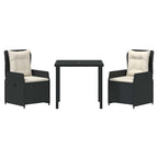 Conjunto de Comedor de Jardín 3 pcs Negro ratán sintético