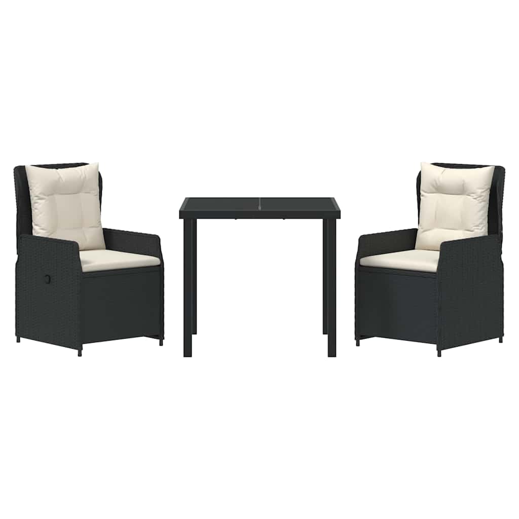 Conjunto de Comedor de Jardín 3 pcs Negro ratán sintético