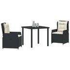 Conjunto de Comedor de Jardín 3 pcs Negro ratán sintético
