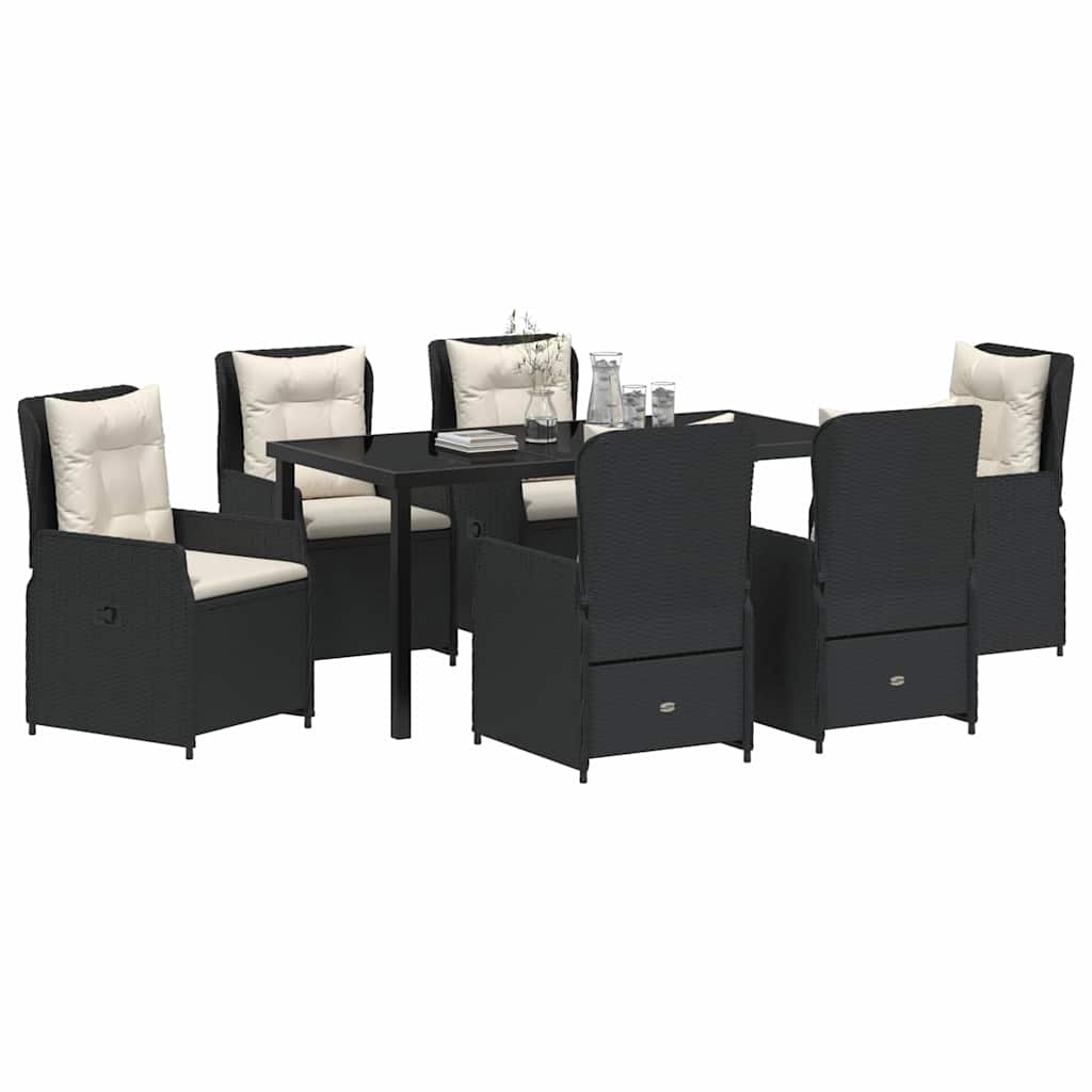 Conjunto de Comedor de Jardín 7 pcs Negro ratán sintético