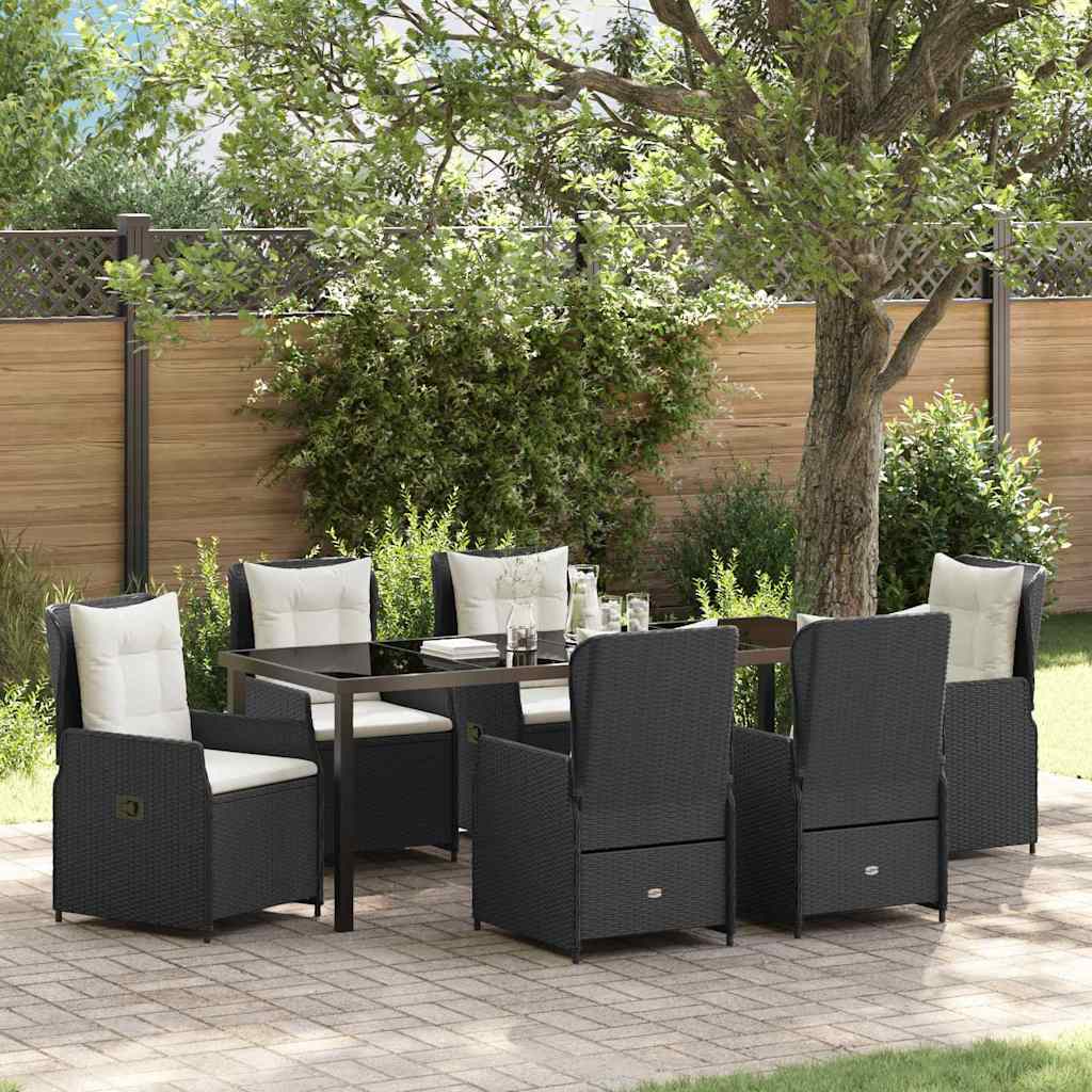 7-Piece Outdoor Dining Set Black Poly Rattan