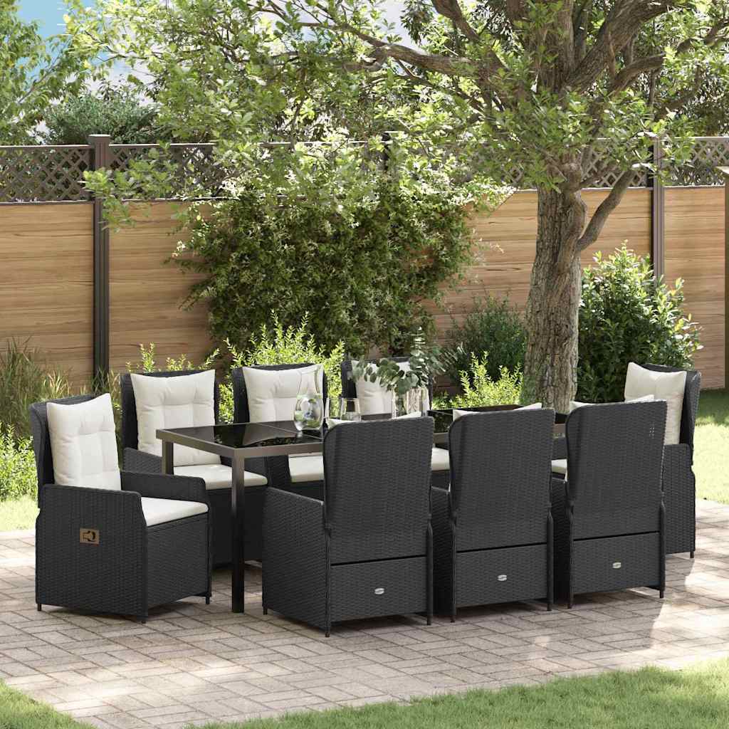Conjunto de Comedor de Jardín 9 pcs Negro ratán sintético