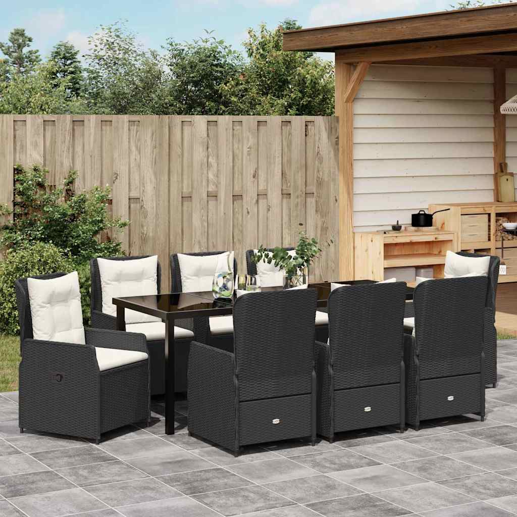 Conjunto de Comedor de Jardín 9 pcs Negro ratán sintético