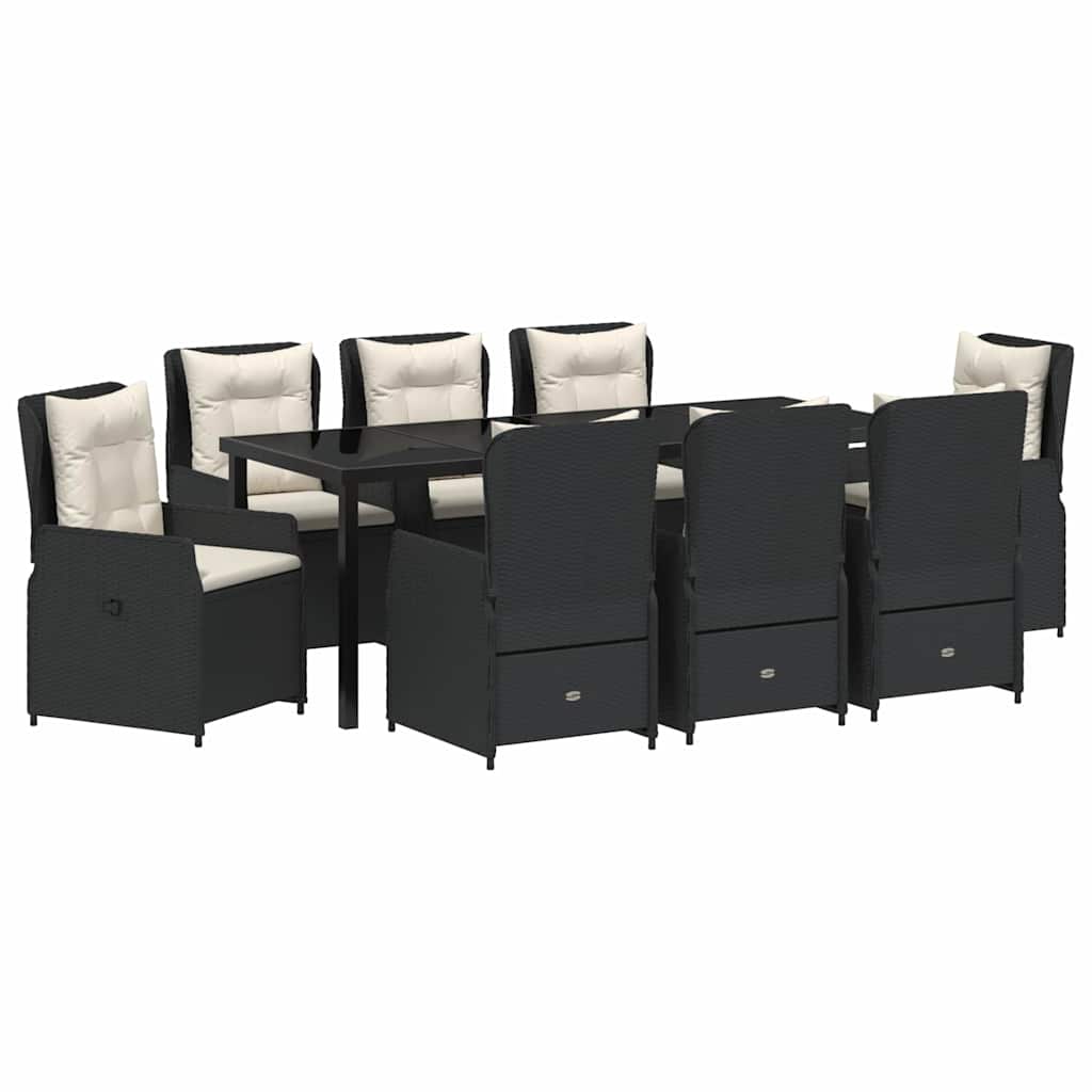 Conjunto de Comedor de Jardín 9 pcs Negro ratán sintético