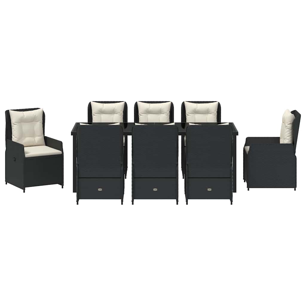 Conjunto de Comedor de Jardín 9 pcs Negro ratán sintético