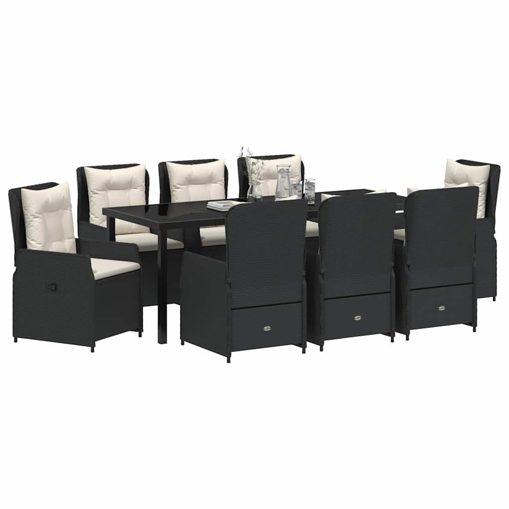 Conjunto de Comedor de Jardín 9 pcs Negro ratán sintético