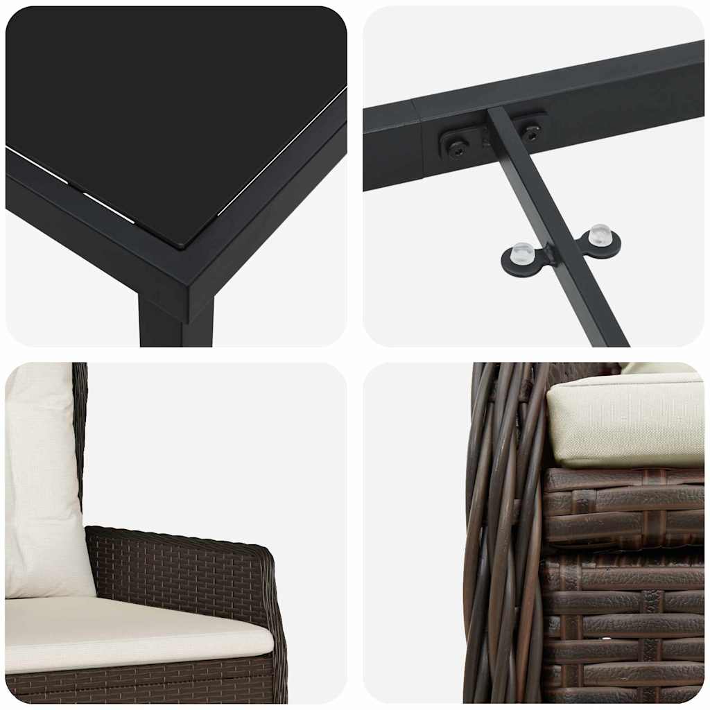 Conjunto de Comedor de Jardín 3 pcs Marrón ratán sintético