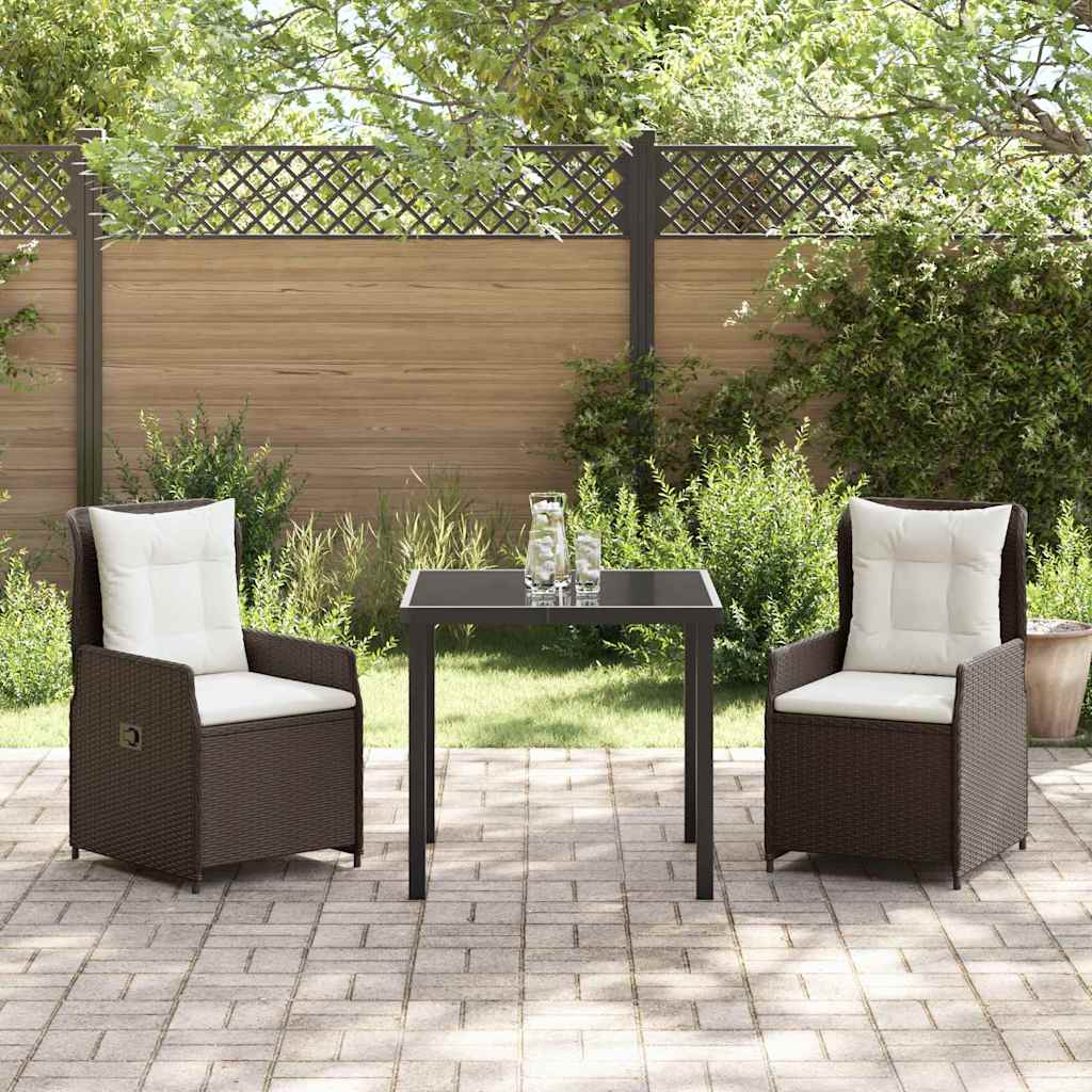 Conjunto de Comedor de Jardín 3 pcs Marrón ratán sintético