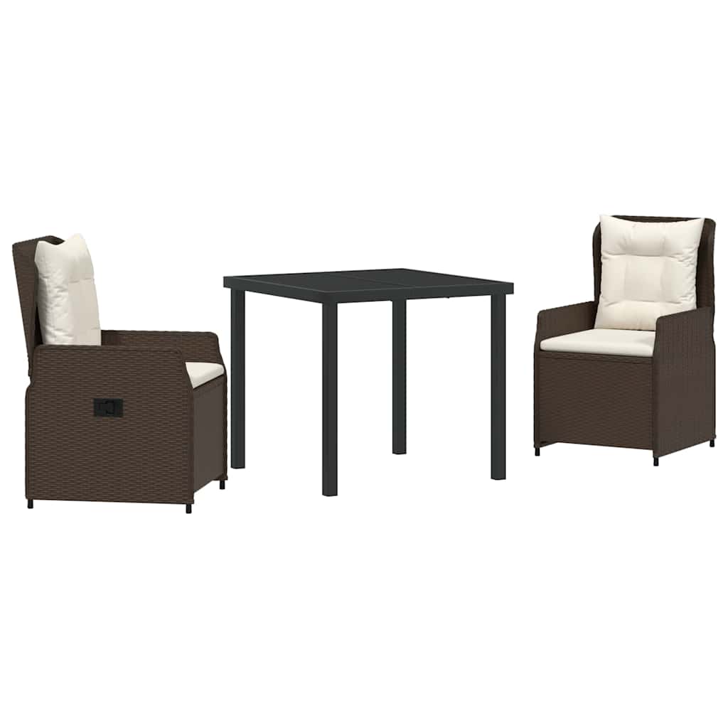 Conjunto de Comedor de Jardín 3 pcs Marrón ratán sintético