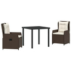 Conjunto de Comedor de Jardín 3 pcs Marrón ratán sintético