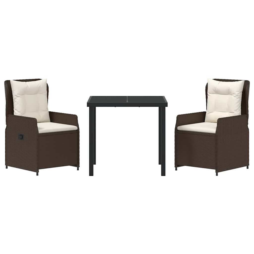 Conjunto de Comedor de Jardín 3 pcs Marrón ratán sintético