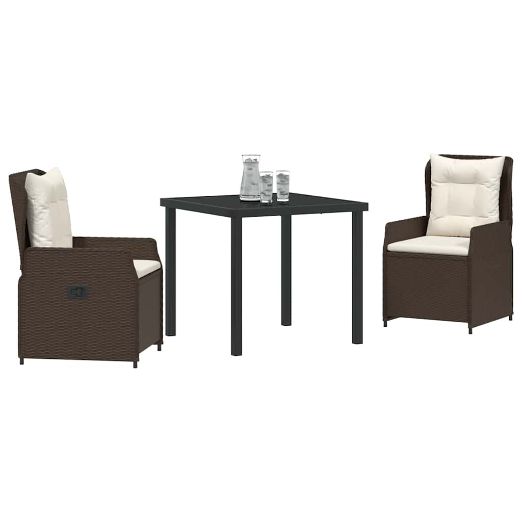 Conjunto de Comedor de Jardín 3 pcs Marrón ratán sintético