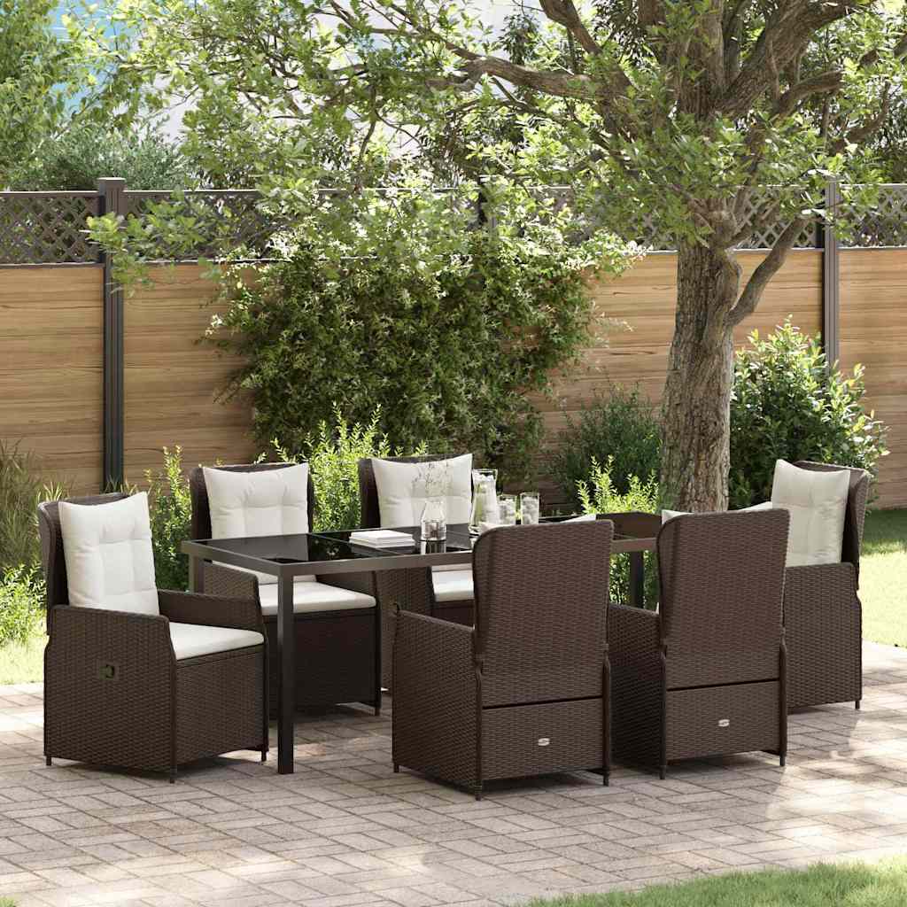 7-piece Outdoor Dining Set Brown PE Rattan