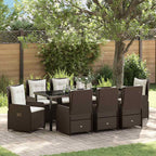 Conjunto de Comedor de Jardín 9 pcs Marrón ratán sintético