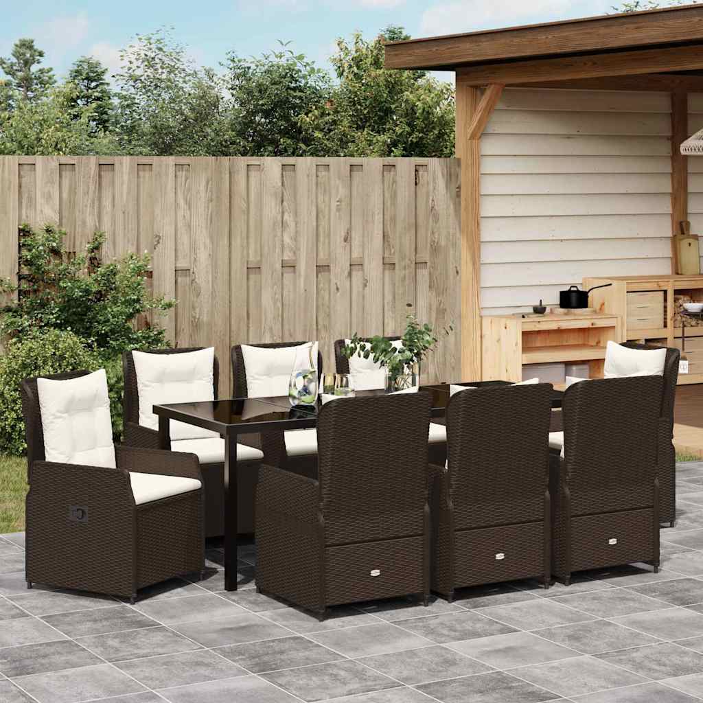 Conjunto de Comedor de Jardín 9 pcs Marrón ratán sintético