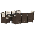 Conjunto de Comedor de Jardín 9 pcs Marrón ratán sintético