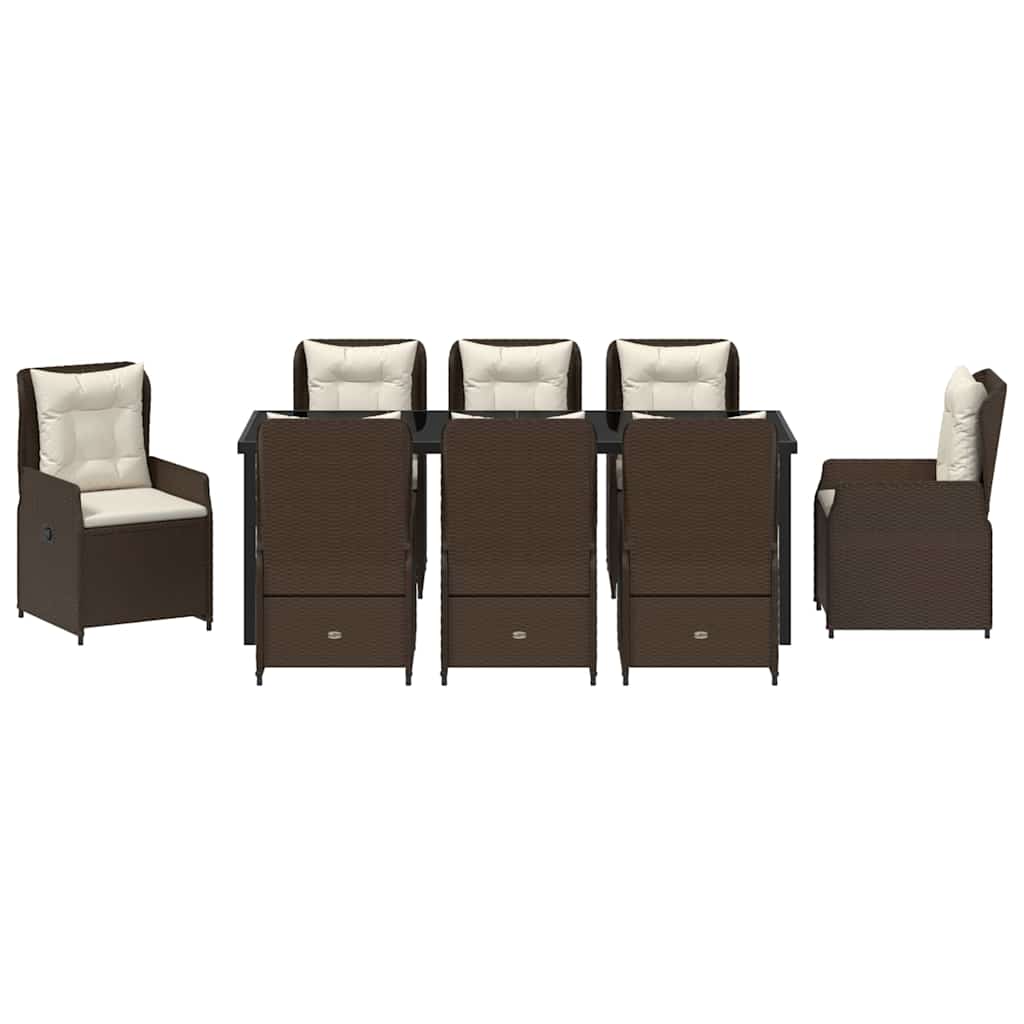 Conjunto de Comedor de Jardín 9 pcs Marrón ratán sintético