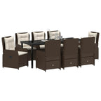 Conjunto de Comedor de Jardín 9 pcs Marrón ratán sintético