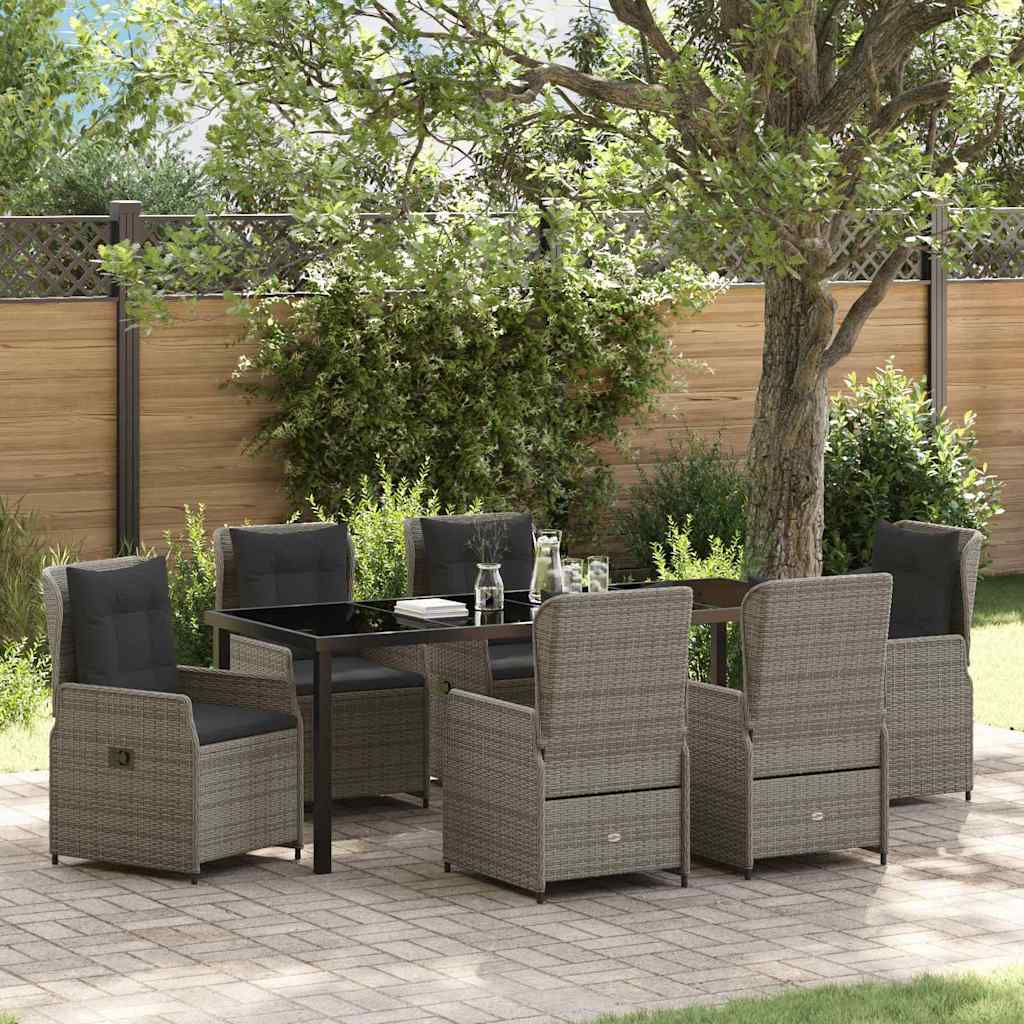 7-piece Garden Dining Set Grey Synthetic Rattan